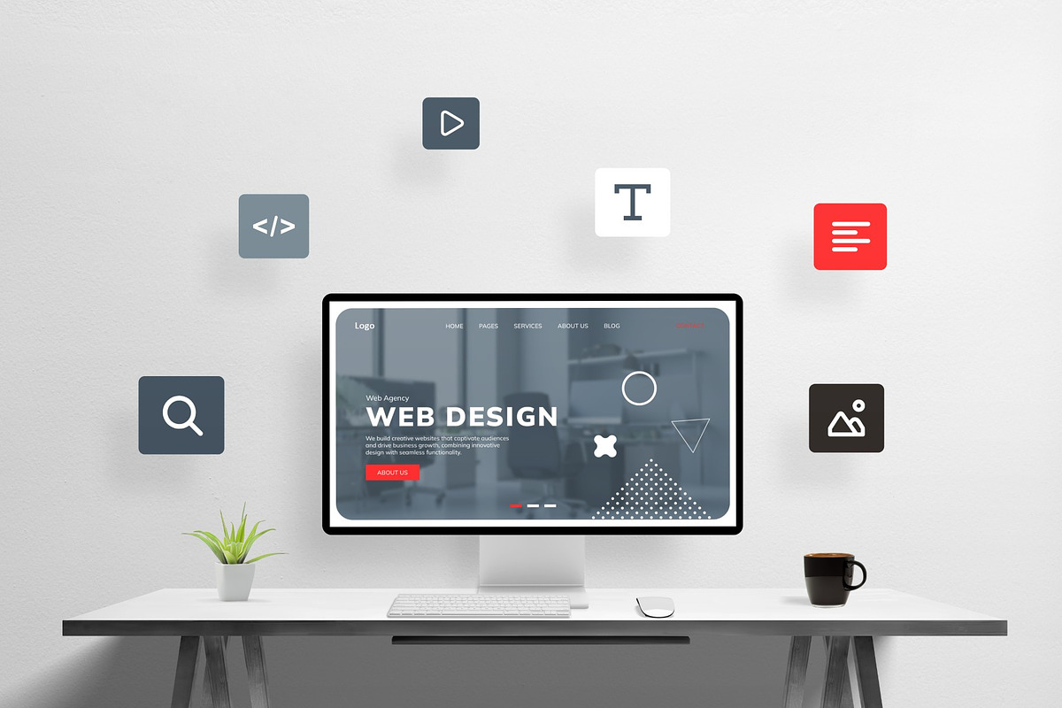 Floating Icons Web Mockup, a Device Mockup by RSplaneta (Photo 1 of 2)