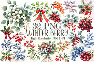 Watercolor Winter Berry Christmas Se, an Illustration by Sublimation Artist