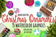 Watercolor Christmas Ornaments, an Illustration by Sinziana Romanescu (Thumbnail 1 of 4)