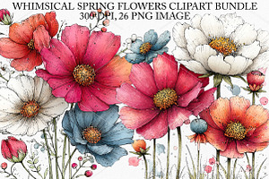 Whimsical Spring Flowers Clipart, an Illustration by Canvas Craft