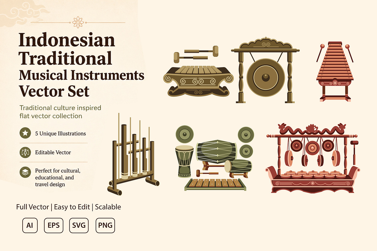 Indonesian Musical Instruments, an Object Illustration by KAZ by IanMikraz Studio (Photo 3 of 3)