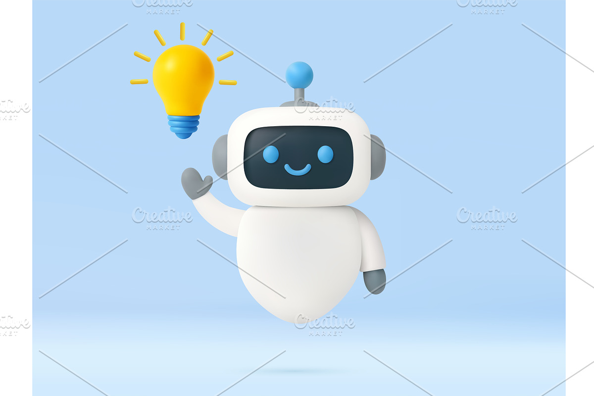 3D chatbot with lightbulb idea, a Technology Illustration by ModVector