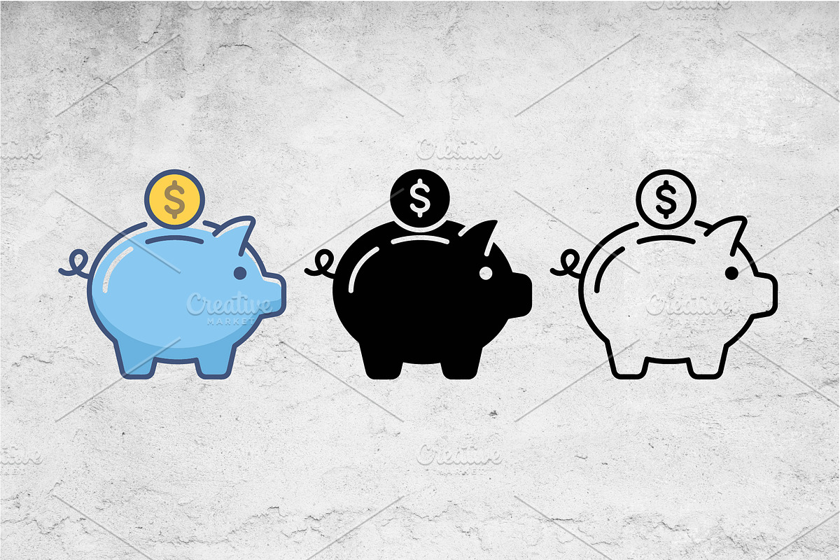 Piggy Bank with Coin Icons, an Outline Icon by Artonix (Photo 2 of 2)