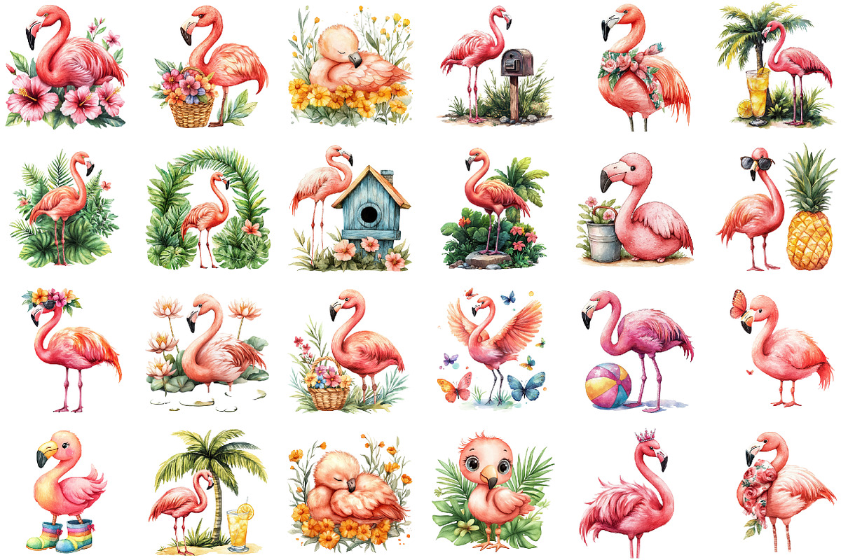 Summer Flamingo Garden Clipart, an Illustration by Sublimation Artist (Photo 2 of 6)