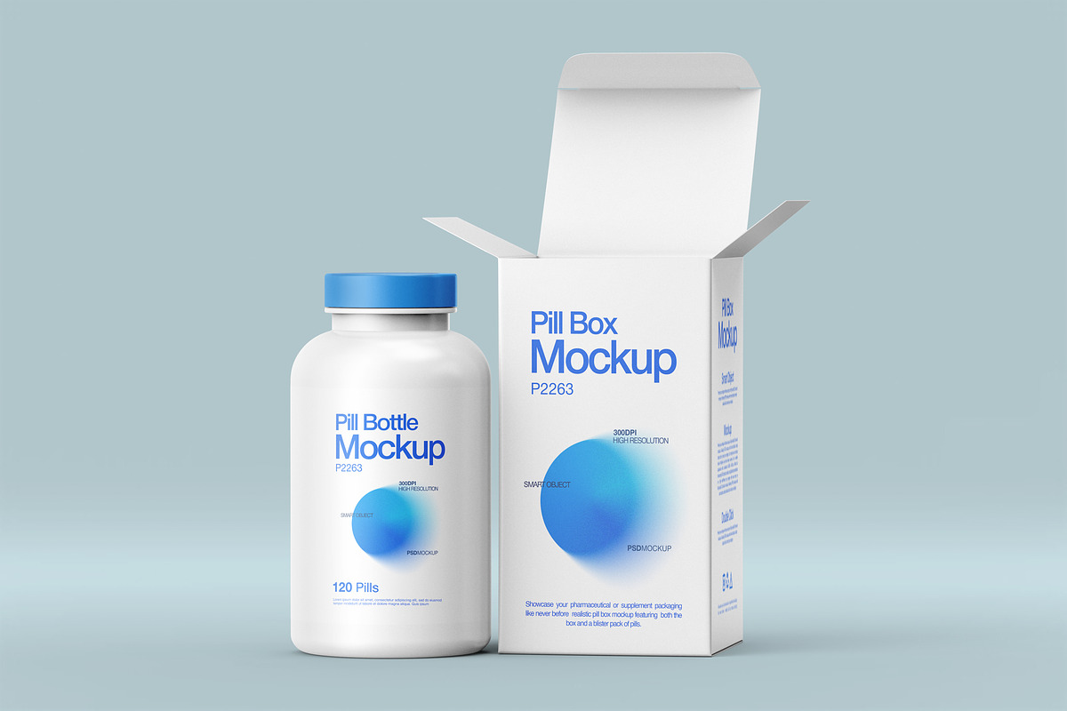 Pill Bottle and Box Packaging Mockup, a Packaging Mockup by Ram Studio LLC (Photo 5 of 13)