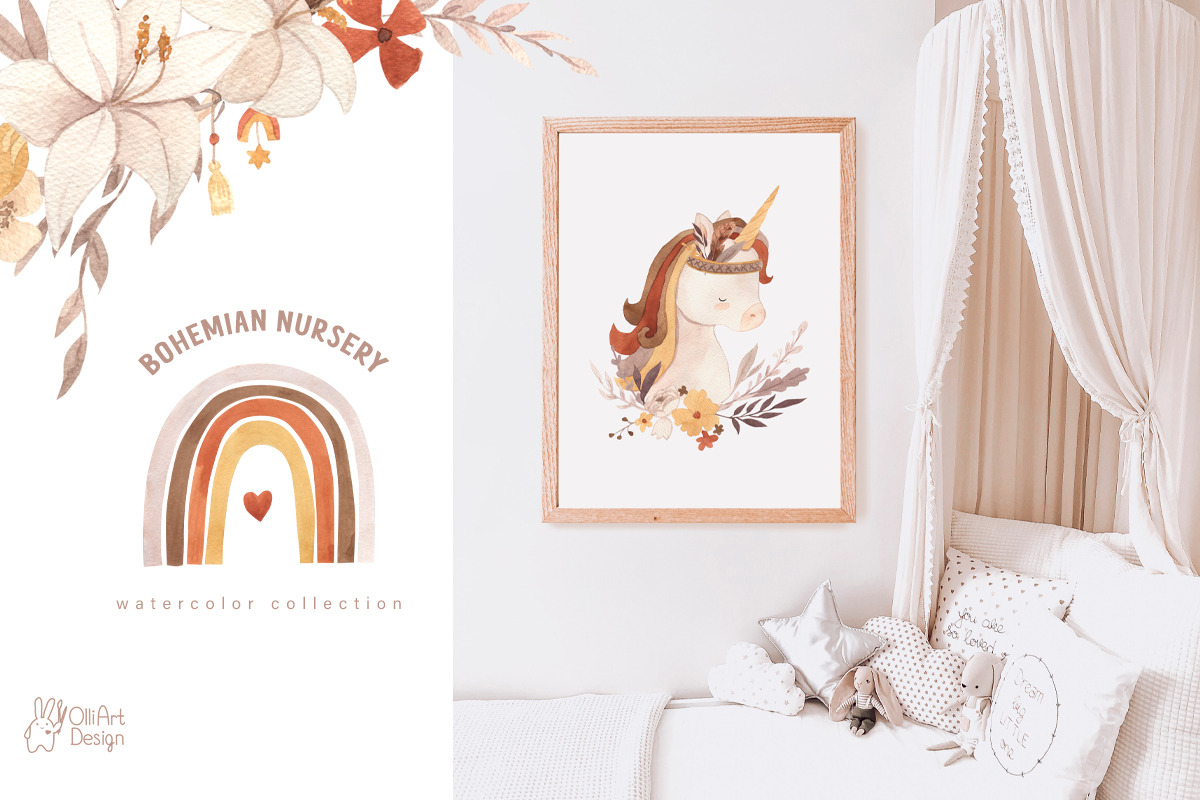 BOHO NURSERY clipart. Watercolor, an Animal Illustration by OlliArtDesign (Photo 6 of 11)