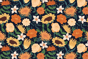 Autumn Flowers Seamless Patterns