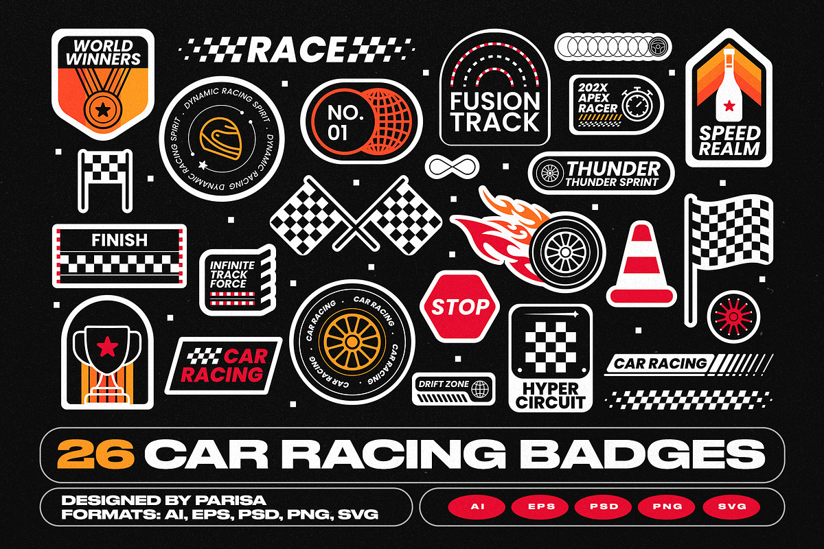 26 Car Racing Badges & Stickers, an Object Graphic by Parisa-Artstudio (Photo 1 of 4)