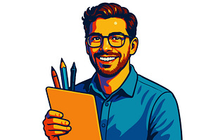 Smiling Male Illustrator vector, an Illustration by AlexArt