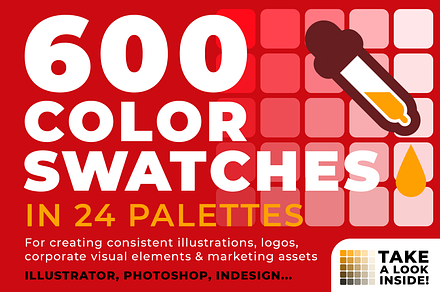 600 color swatches in 24 palettes, a Palette Add-On by ToonPlanet Vector Assets
