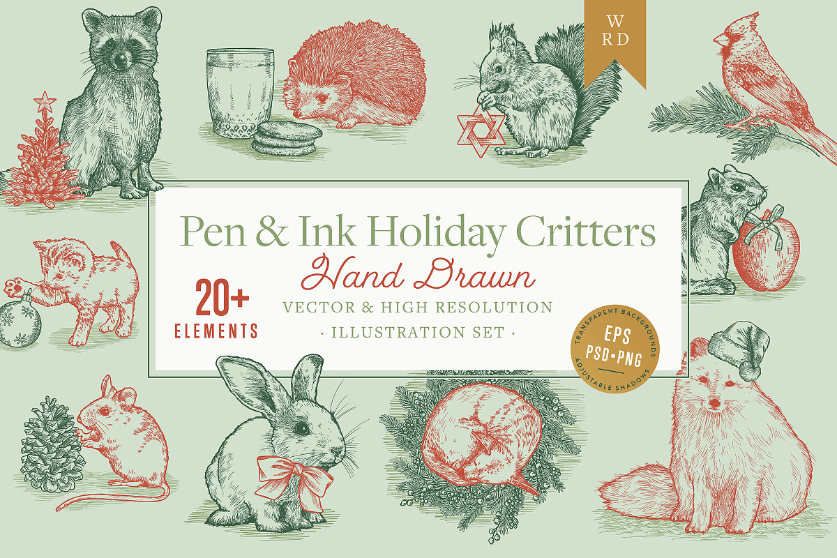 Vector Holiday Critters Set + Bonus, an Animal Illustration by Well Rock Designs (Photo 1 of 8)