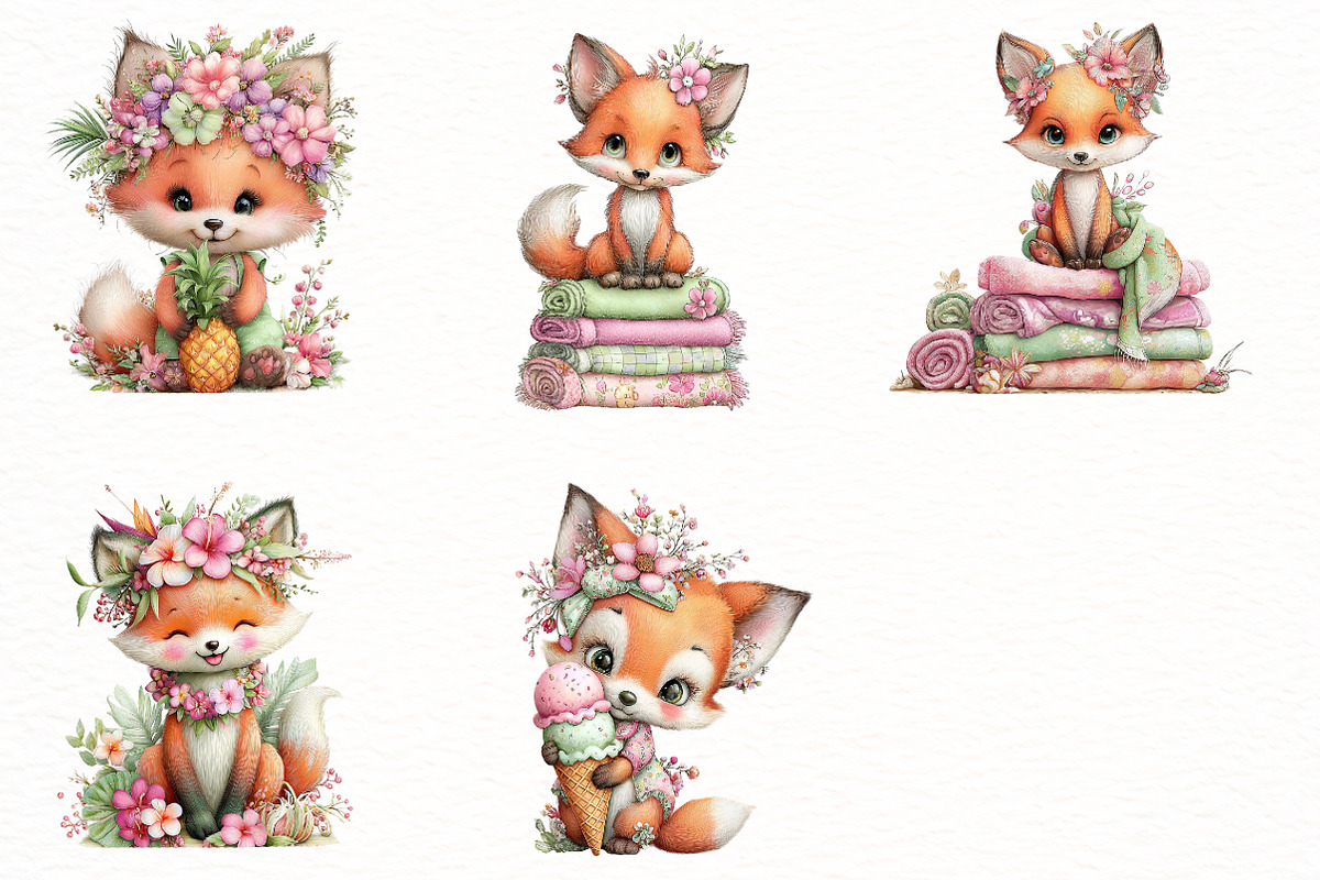 Whimsical Summer Fox Clipart, an Illustration by Designworld (Photo 5 of 8)