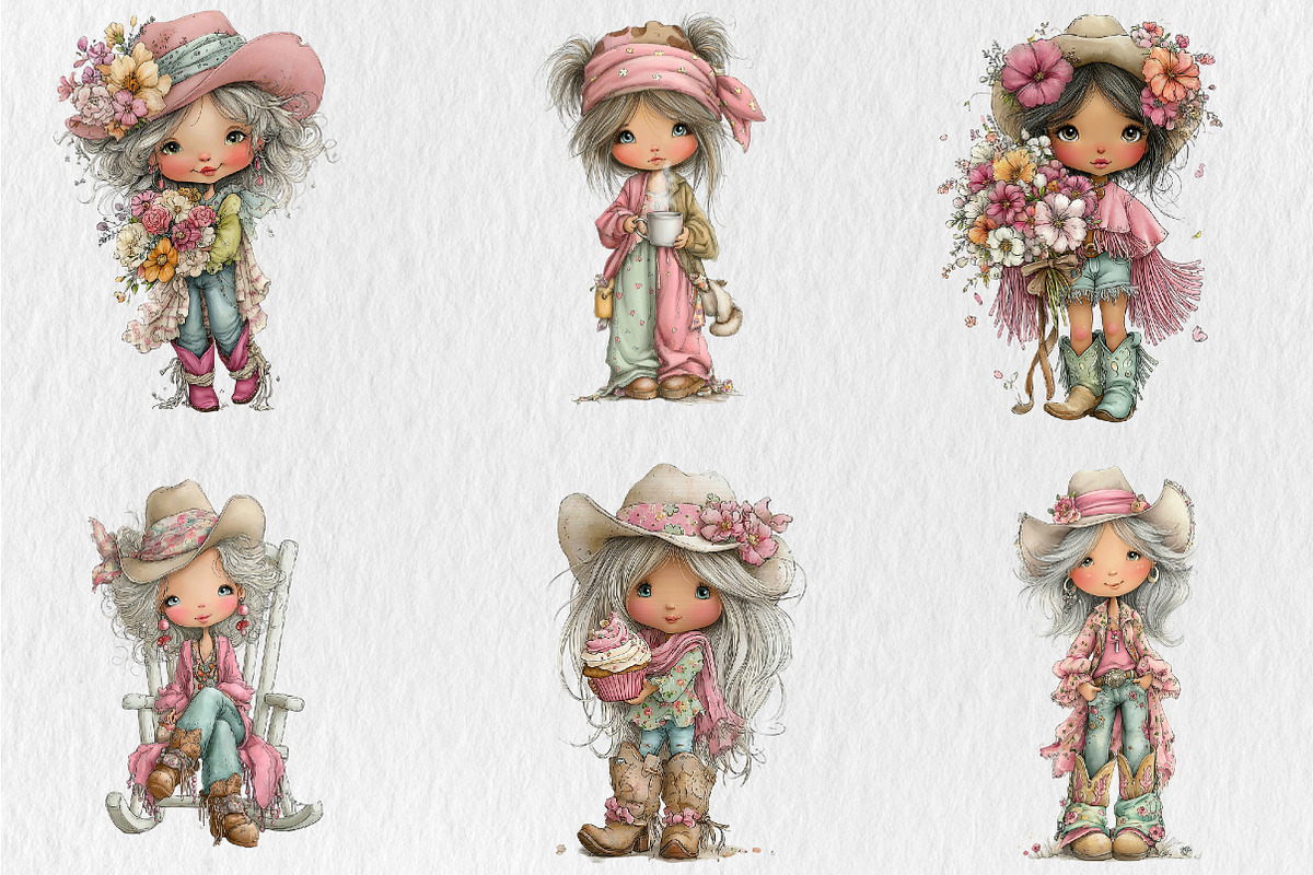 Whimsical Western Cowgirl Clipart, a Seasonal Illustration by Rose Art (Photo 3 of 6)