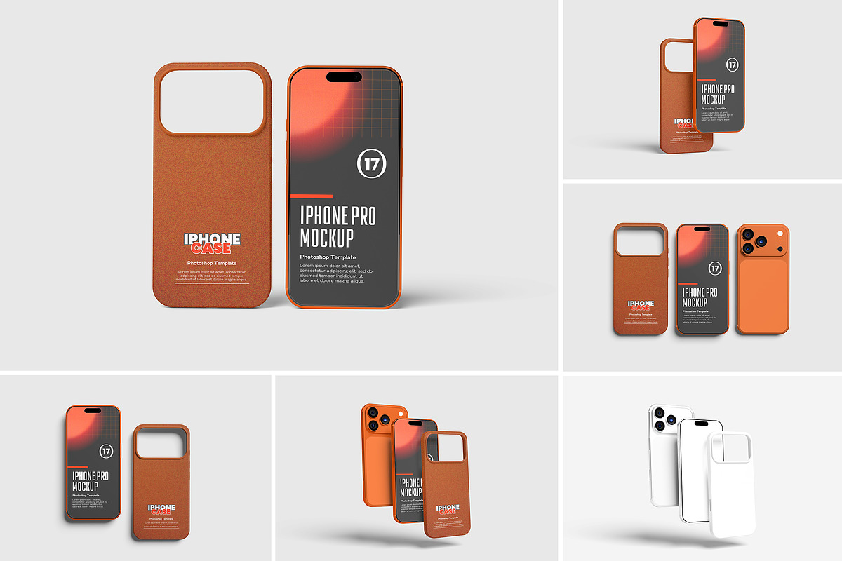 Phone 17 Pro and Case Mockup, an iPhone Mockup by GraphicWindow (Photo 1 of 6)
