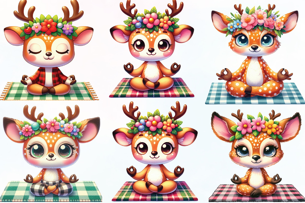 Watercolor Yoga Reindeer Clipart, an Illustration by CraftArtStudio (Photo 2 of 6)