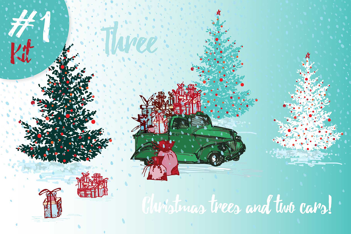 Sketch Xmas tree and holiday cars, a Card Template by Zimages (Photo 1 of 5)