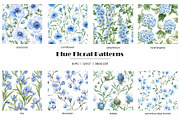 Watercolor blue flowers pattern set, a Pattern Graphic by Art and Funny (Thumbnail 8 of 11)