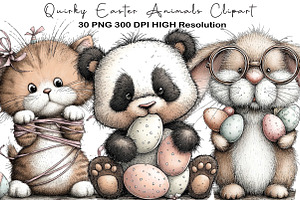 Quirky Easter Animals Clipart, an Illustration by Black Bird Studio