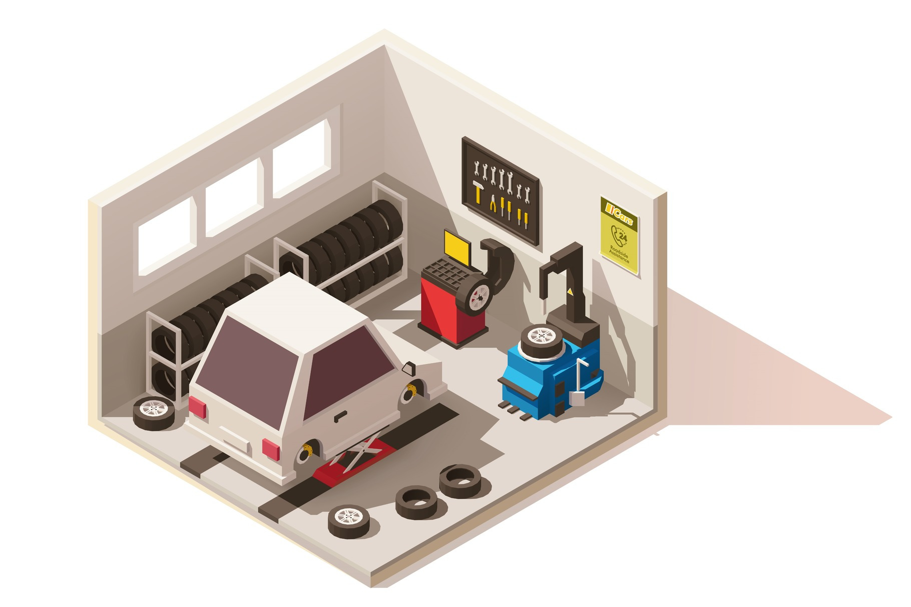 Vector Isometric Low Poly Car Tire Service Icon by Tele52 | Creative Market