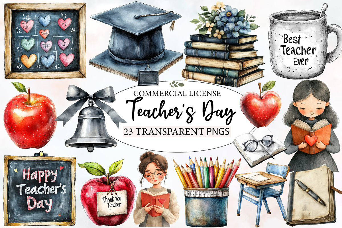 Monochromic Teacher's Day Clipart, an Illustration by Designworld (Photo 1 of 6)
