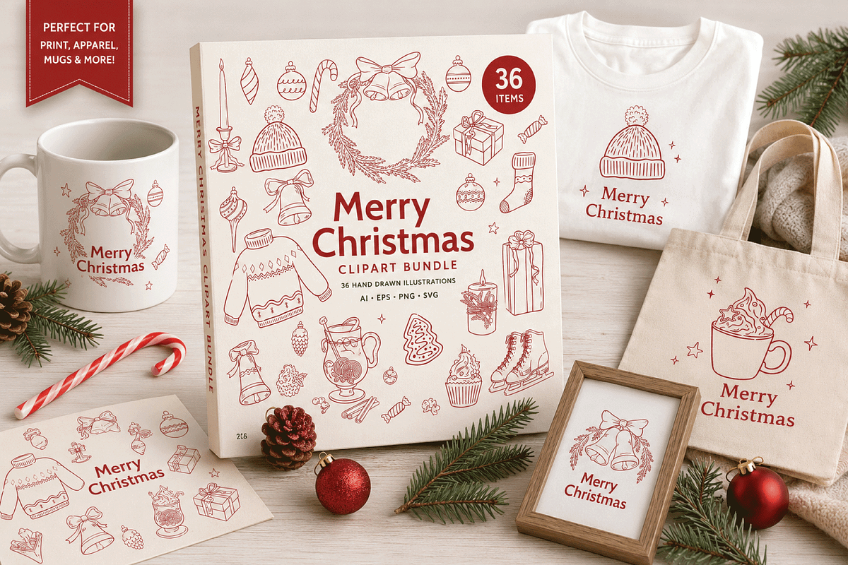 Merry Christmas Cozy Clipart, a Seasonal Illustration by Design House (Photo 3 of 3)