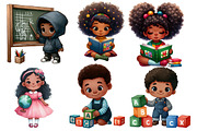 Black Kids Back to School Clipart, a Seasonal Illustration by Designworld (Thumbnail 3 of 6)