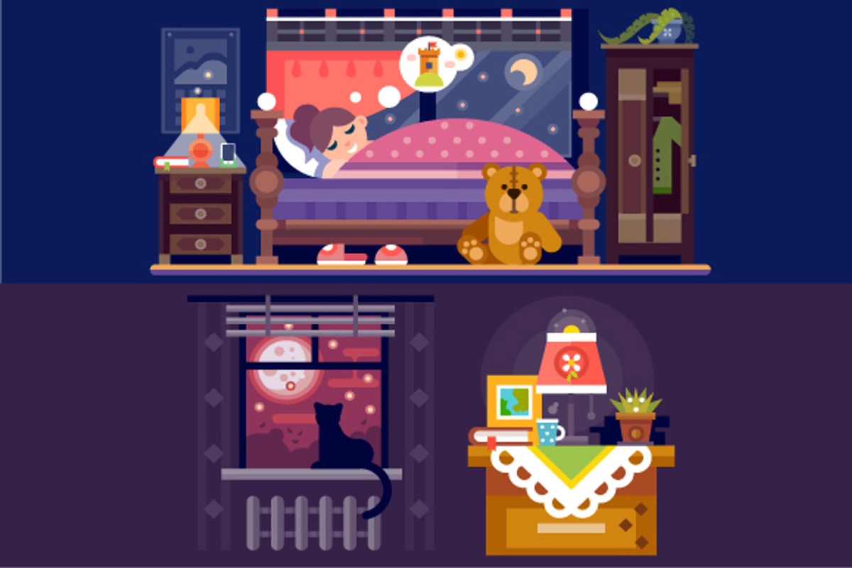 Dreaming Girl In Cozy Bedroom., an Object Illustration by TastyVector (Photo 1 of 2)