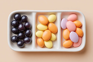 Colorful assortment of candies in a flat lay arrangement showcasing vibrant hue, a Photo by AlyaAnd
