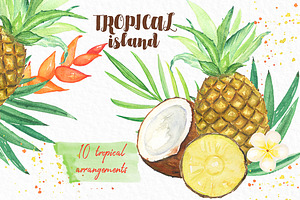 Tropical Island. Watercolor Clipart.