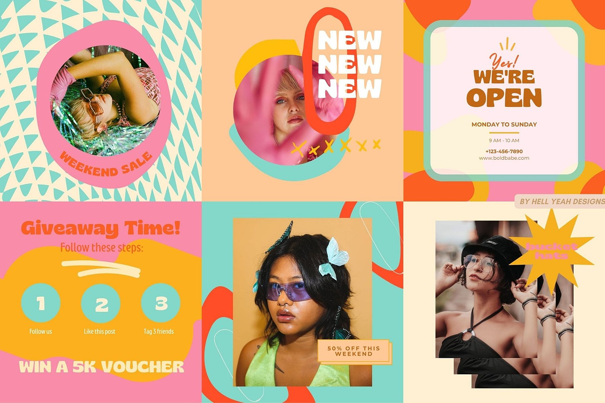 Retro Bold Instagram Post Templates, a Social Media Template by Hell Yeah Designs (Photo 7 of 8)