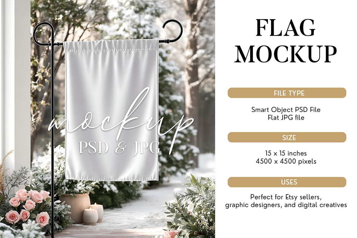 Snowy Garden Flag Mockup, a Mockup by Bijou Bay