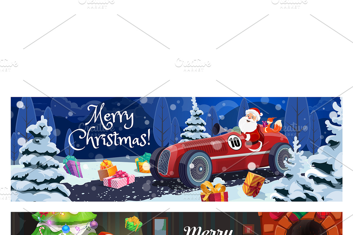 Christmas banners with funny Santa, an Illustration by Vector Tradition (Photo 2 of 3)