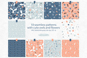 Floral patterns set with owls, a Pattern Graphic by rosypatterns (Thumbnail 2 of 4)