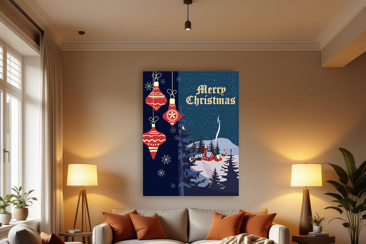 Retro Merry Christmas greeting card, a Seasonal Illustration by Vector_Up (Photo 4 of 4)
