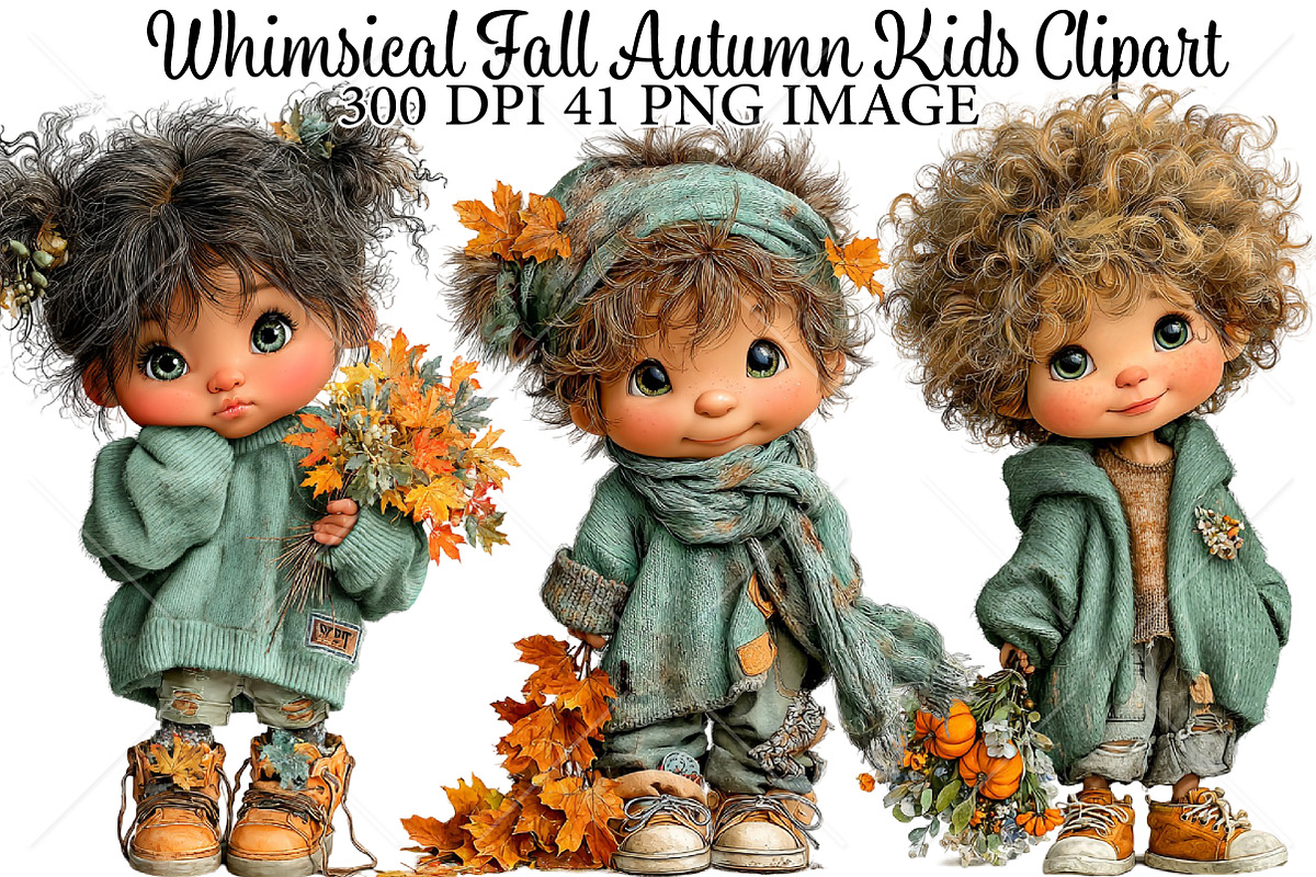 Whimsical Fall Autumn Kids Clipart, a Seasonal Illustration by Canvas Craft (Photo 1 of 10)