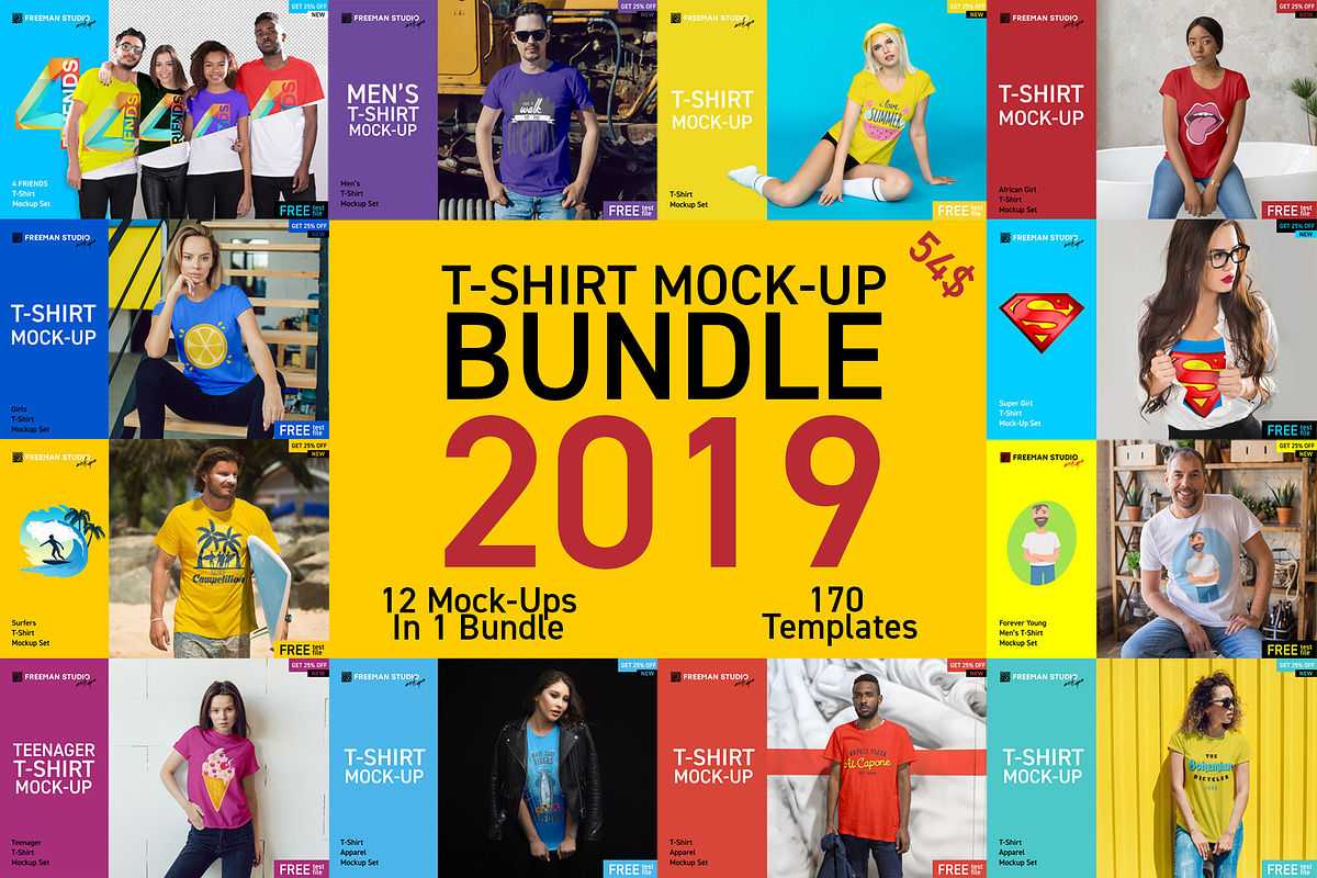 T-Shirt Mock-Up Bundle 2019, a Shirt Mockup by Freeman Studio (Photo 1 of 20)