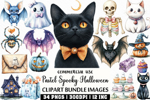 Watercolor Pastel Spooky Halloween, an Illustration by Craft Nest