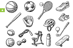 Vintage Sports Equipment Set, an Object Graphic by RT Studio