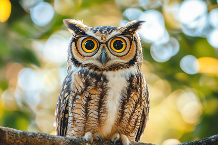 Great wild owl perched in a tree branch, an Animal Photo by AlyaAnd