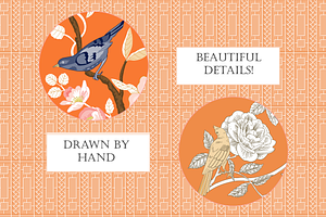 Chinoiserie Patterns Orange Vector