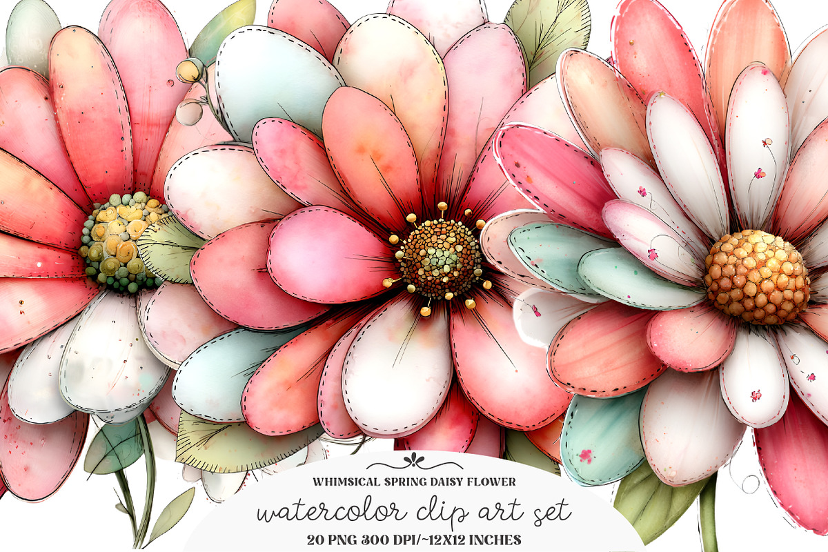 Whimsical Spring Daisy Flower Clipar, an Illustration by GatewayDesign (Photo 3 of 3)