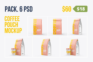 Coffee pouch mockup. Pack 6 PSD, a Cups & Container Mockup by easymock
