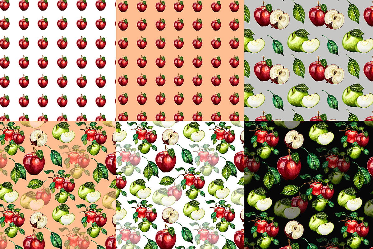 Watercolor Apple Clipart Pattern Set, a Food Illustration by Fresh art by Larysa (Photo 6 of 10)