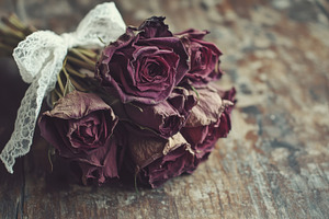 Dried roses tied with ribbon on wood, a Photo by Beautiful things