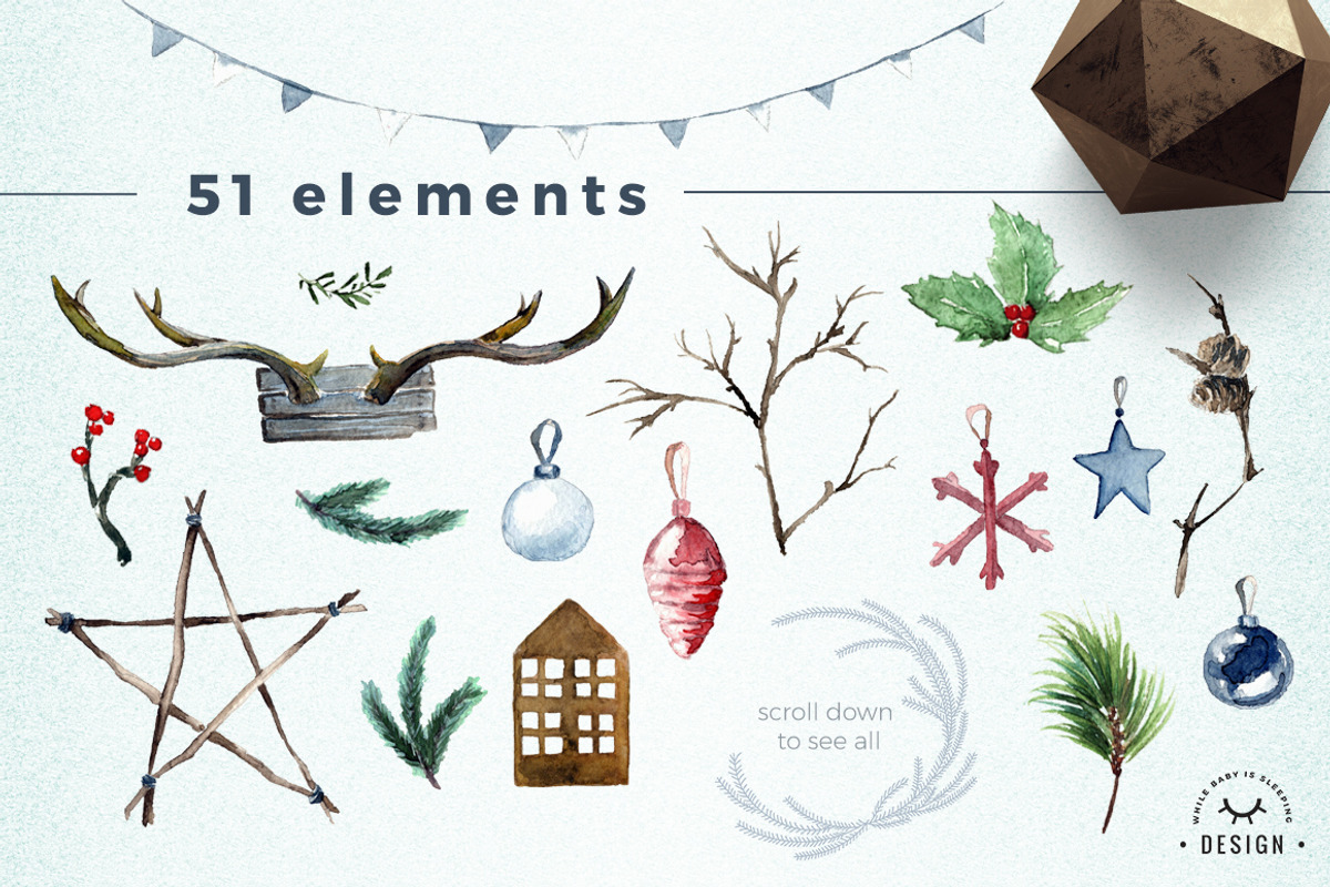Watercolor Scandinavian Christmas, a Decorative Illustration by WBS Design (Photo 5 of 7)