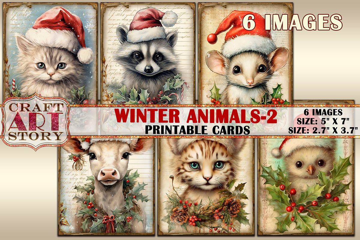 Vintage Christmas animals set Bundle, an Animal Illustration by CraftArtStory (Photo 3 of 5)