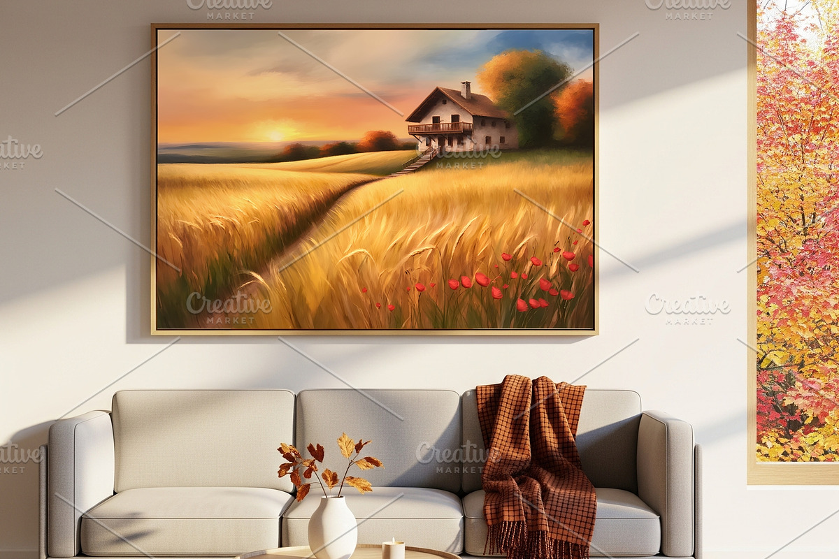 Golden Wheat Sunset Painting print, a Background Graphic by Floraphoria (Photo 4 of 11)