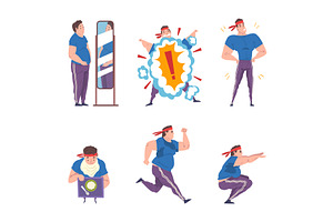 Overweight Man Character Training, a Person Illustration by TopVectors