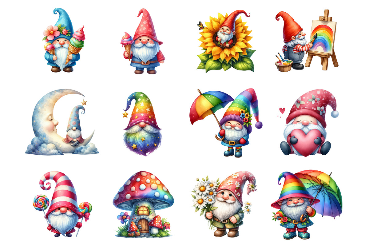 Whimsical Colorful Gnome Clipart, a Graphic by CitraGraphics (Photo 2 of 3)