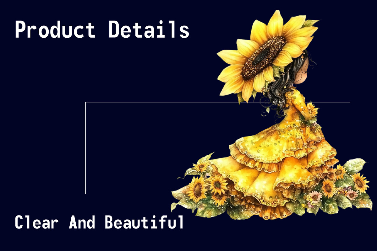Whimsical Sunflowers Girls Clipart, a Seasonal Illustration by CitraGraphics (Photo 6 of 6)